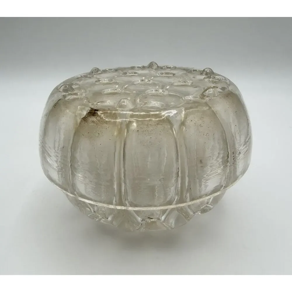 Reims Clear Glass 4.5” Floral Frog France w Silver Plate Base by de Uberti Italy